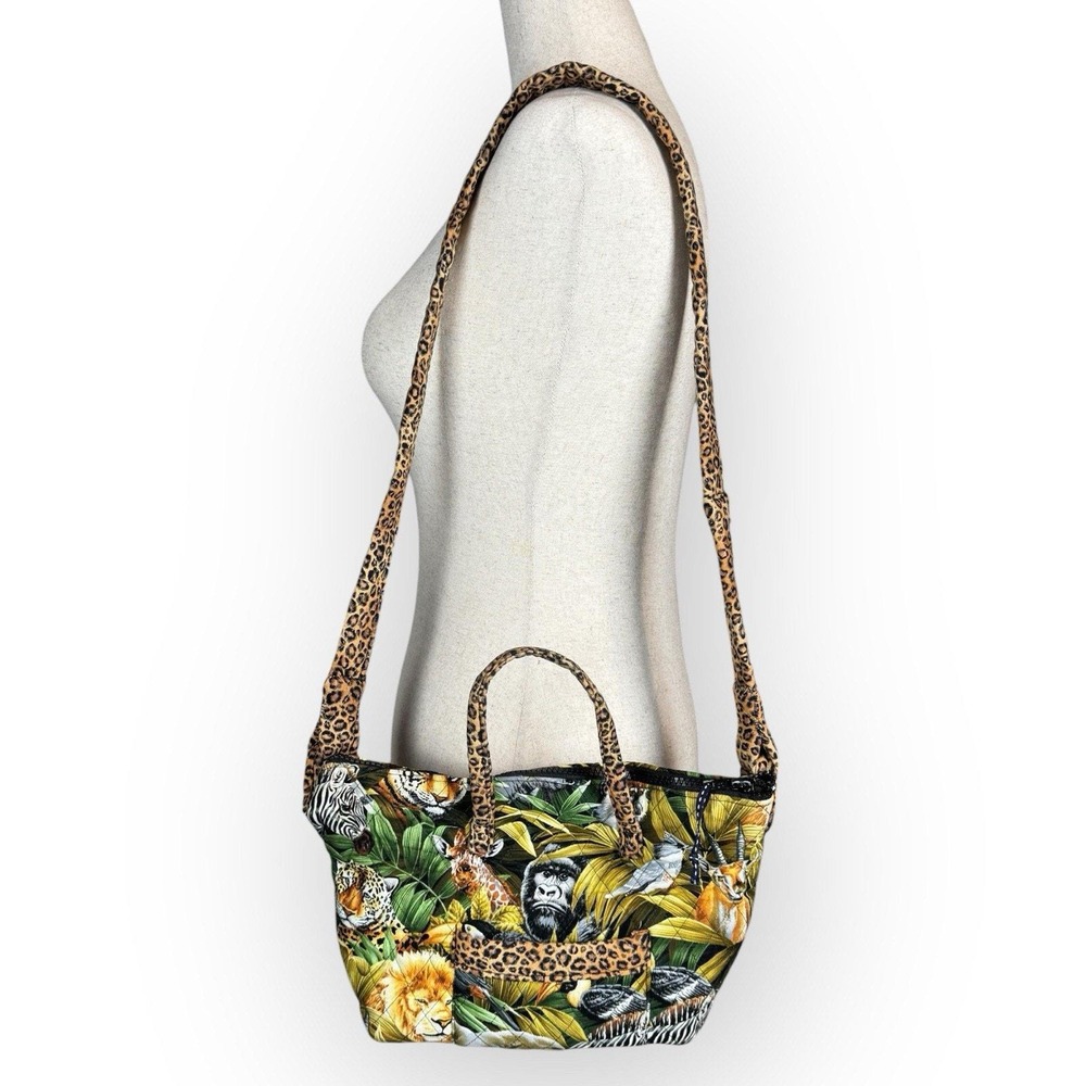 Vintage Quilted Jungle Animal Print Tote Bag Leopard Tiger Gorilla Crossbody